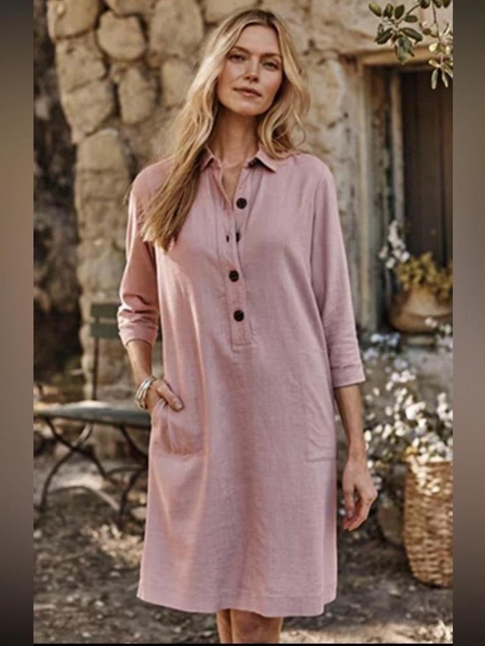 J. Jill Pink Button-Front Linen Dress